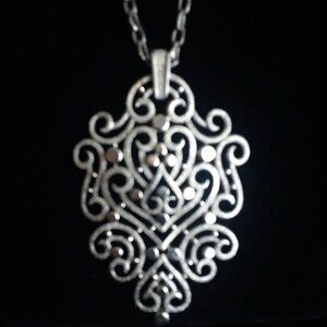 Vintage Trifari Silver Long Pendant Necklace
